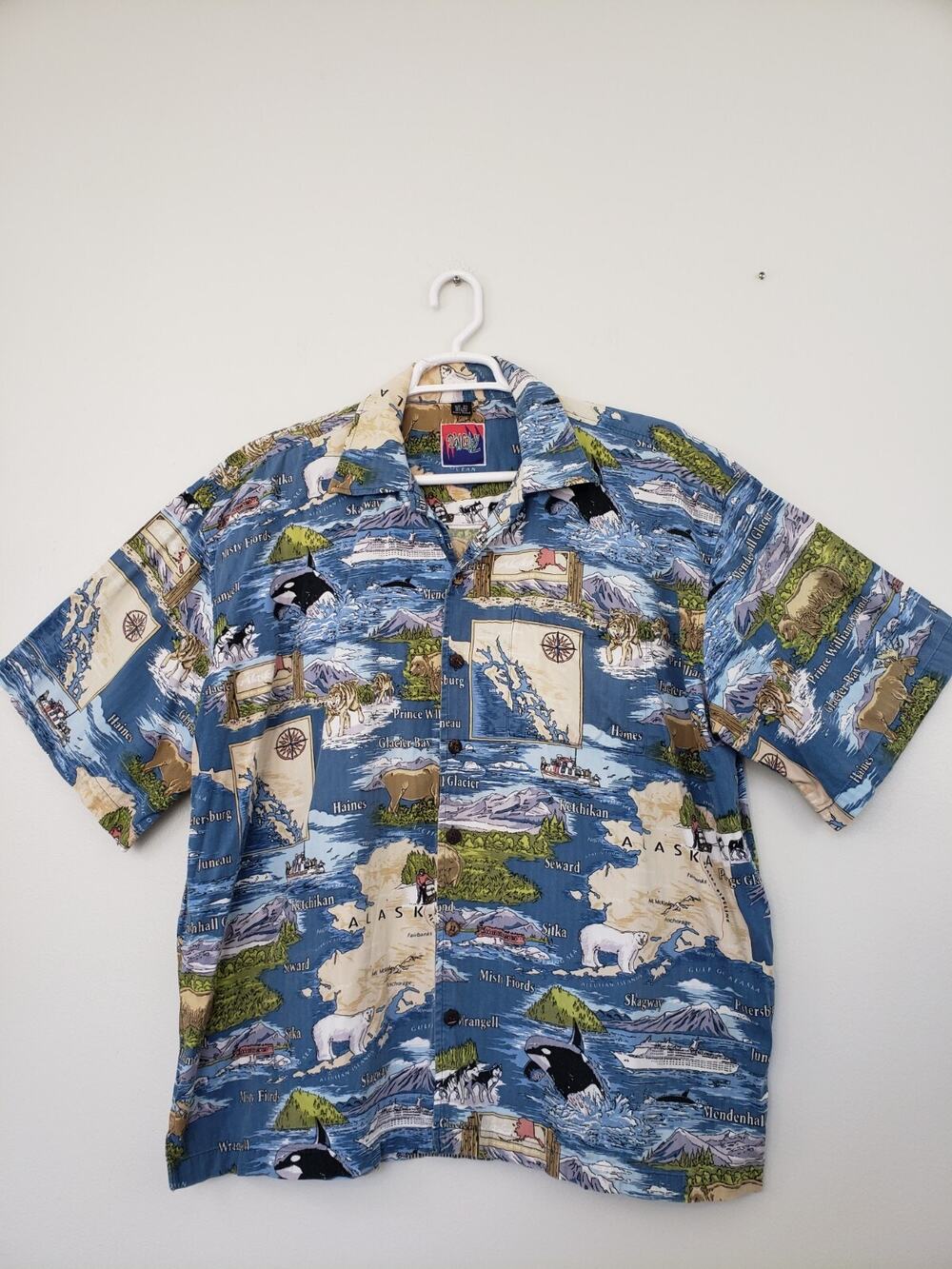 Vintage Dem Crazy Hawaiian Shirt Mens Size 3XL Alaska Cruise Ship Bear Wolf